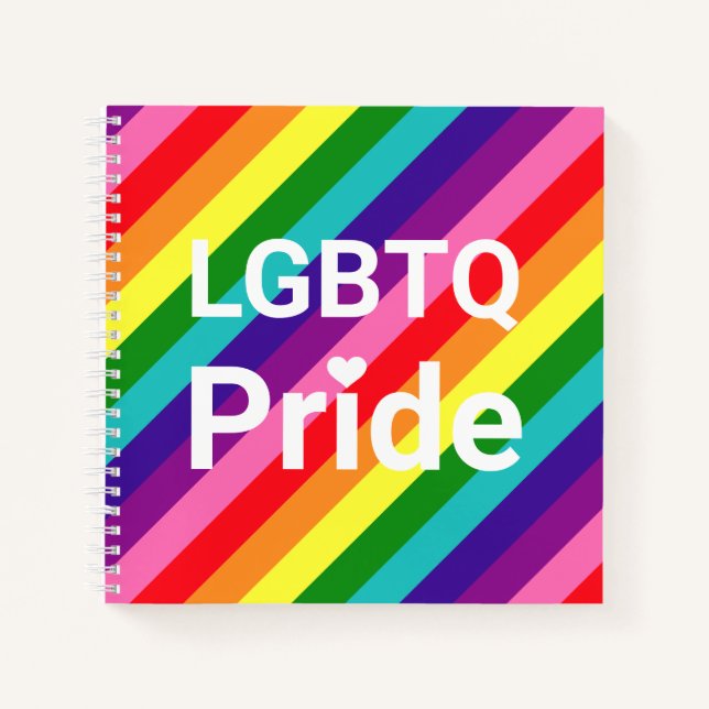 LGBTQ Pride White Heart Diagonal Stripes Notebook (Front)
