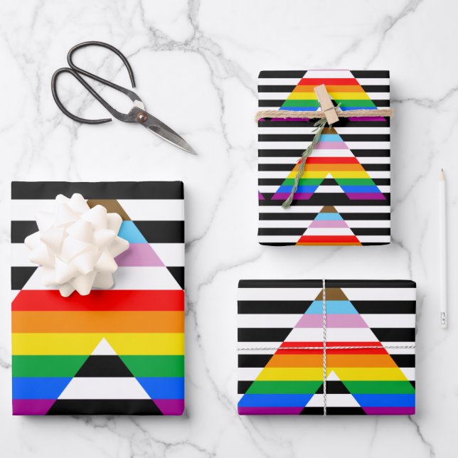 LGBTQ Progress Ally Pride Flag Wrapping Paper Sheets (Front)