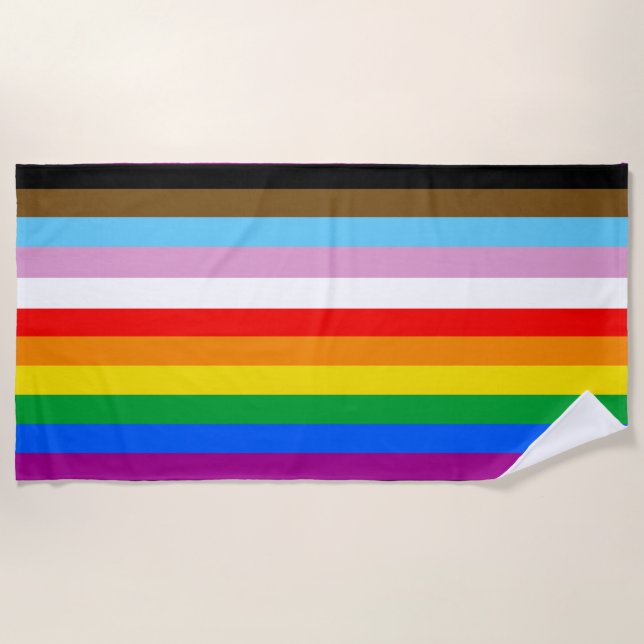 LGBTQ+ Progress Flag Stripes Beach Towel (Front)