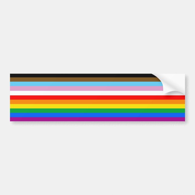 LGBTQ+ Progress Flag Stripes Bumper Sticker (Front)