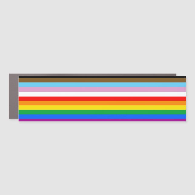 LGBTQ+ Progress Flag Stripes Car Magnet (Front)
