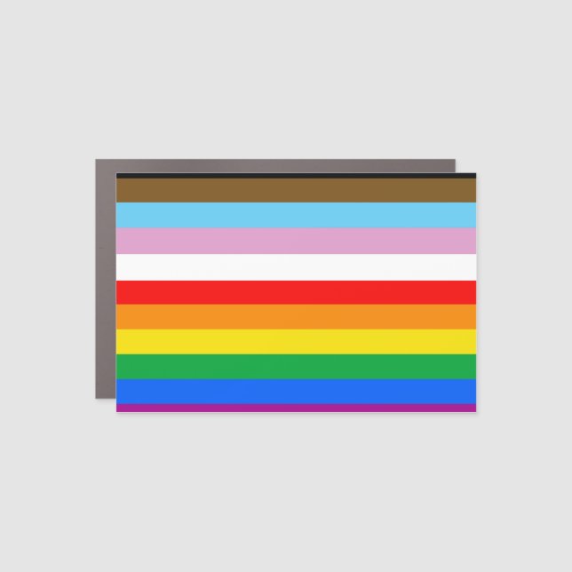 LGBTQ+ Progress Flag Stripes Car Magnet (Front)