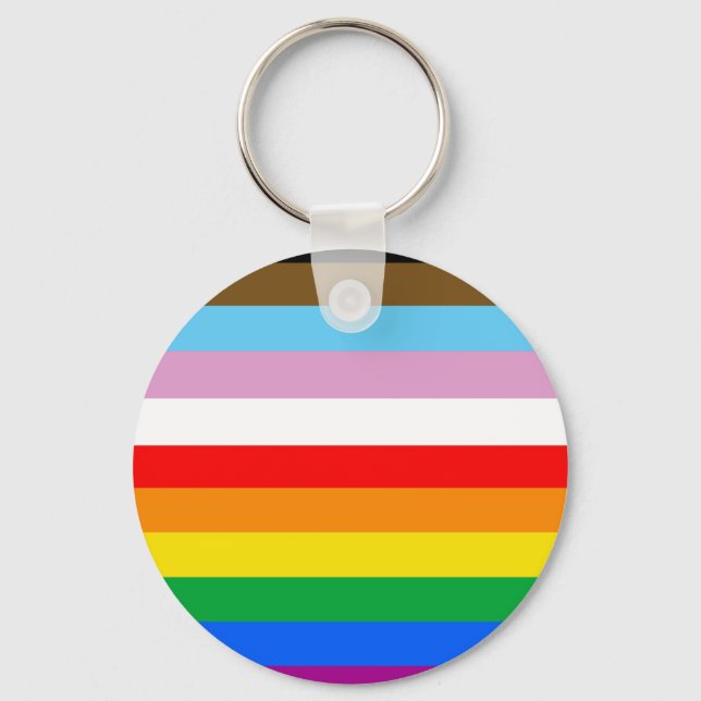 LGBTQ+ Progress Flag Stripes Keychain (Front)