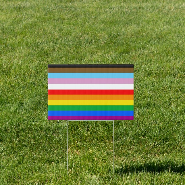 LGBTQ+ Progress Flag Stripes Sign (Insitu)