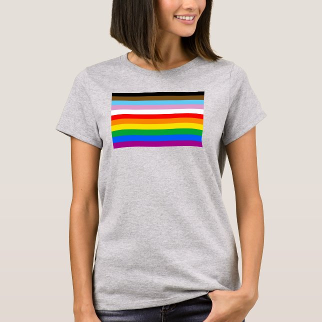 LGBTQ+ Progress Flag Stripes T-Shirt (Front)