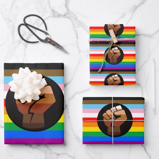 LGBTQ+ Progress POC Pride Flag Wrapping Paper Sheets (Front)