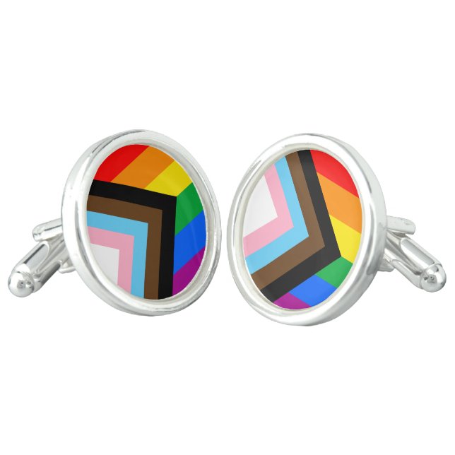 LGBTQ+ Progress Pride Cufflinks (Angled)