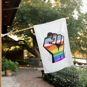 LGBTQ PROGRESS PRIDE FIST HOUSE FLAG
