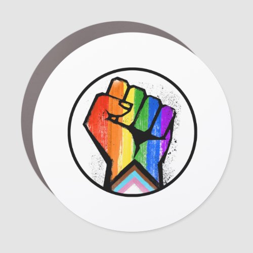 LGBTQ PROGRESS PRIDE FIST RESISTANCE CAR MAGNET