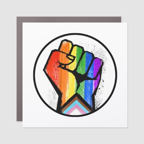 LGBTQ PROGRESS PRIDE FIST RESISTANCE CAR MAGNET