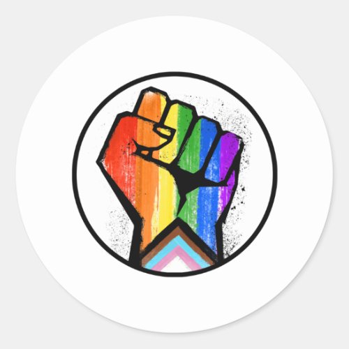 LGBTQ PROGRESS PRIDE FIST RESISTANCE CLASSIC ROUND STICKER