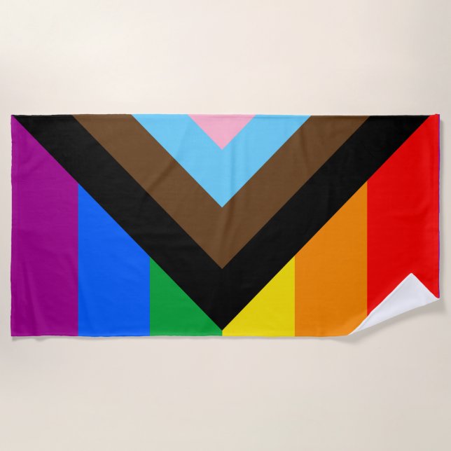 LGBTQ+ Progress Pride Flag Beach Towel (Front)