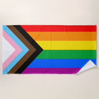 LGBTQ+ Progress Pride Flag Beach Towel