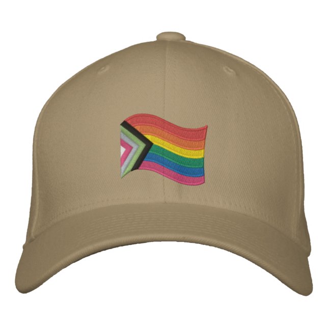 LGBTQ+ Progress Pride Flag Embroidered Baseball Ca Cap (Front)