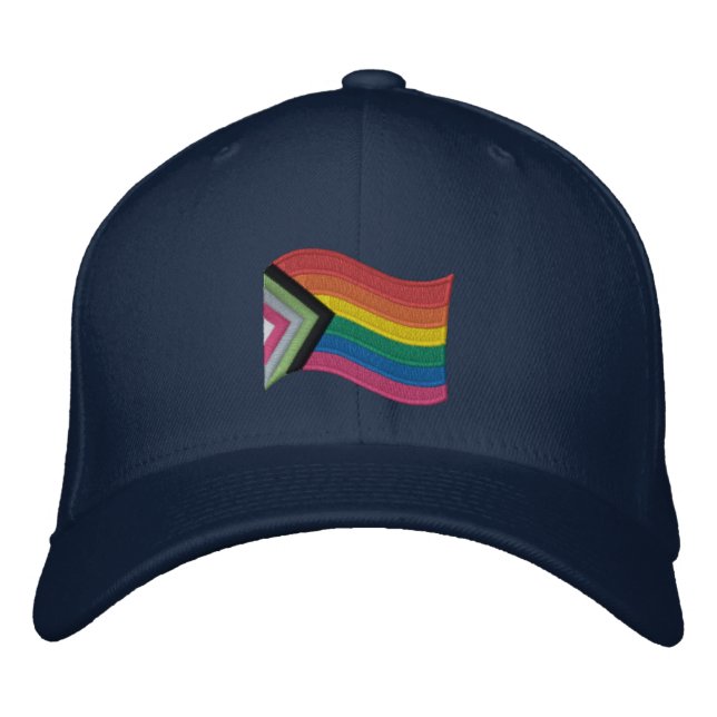 LGBTQ+ Progress Pride Flag Embroidered Baseball Ca Cap (Front)