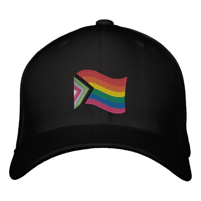 LGBTQ+ Progress Pride Flag Embroidered Baseball Ca Embroidered Baseball Cap (Front)