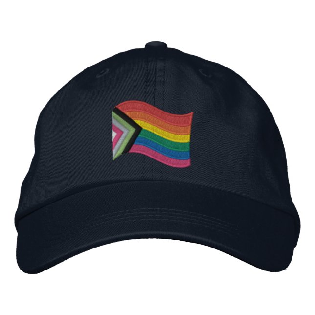 LGBTQ+ Progress Pride Flag Embroidered Baseball Ca Embroidered Baseball Cap (Front)