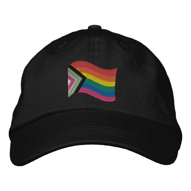 LGBTQ+ Progress Pride Flag Embroidered Baseball Ca Embroidered Baseball Cap (Front)