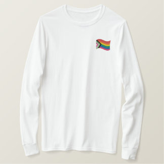 LGBTQ+ Progress Pride Flag Embroidered Hoodie Embroidered Long Sleeve T-Shirt
