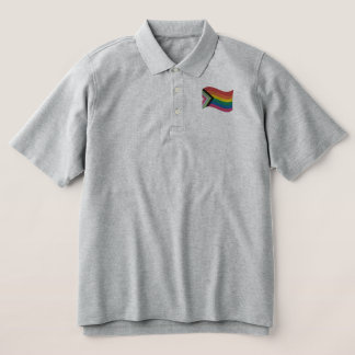 LGBTQ+ Progress Pride Flag  Embroidered Polo Shirt