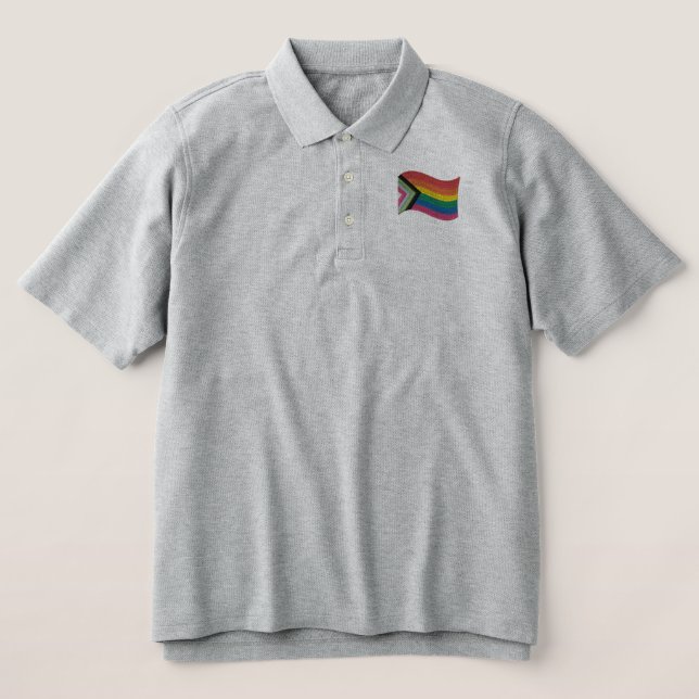 LGBTQ+ Progress Pride Flag  Embroidered Polo Shirt (Design Front)