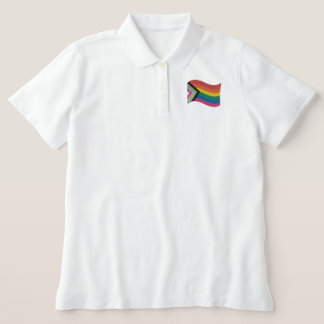 LGBTQ+ Progress Pride Flag Embroidered Polo Shirt