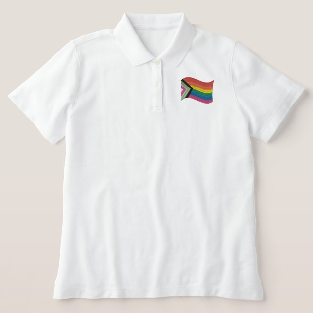 LGBTQ+ Progress Pride Flag  Embroidered Polo Shirt (Design Front)