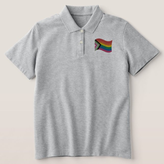 LGBTQ+ Progress Pride Flag  Embroidered Polo Shirt (Design Front)