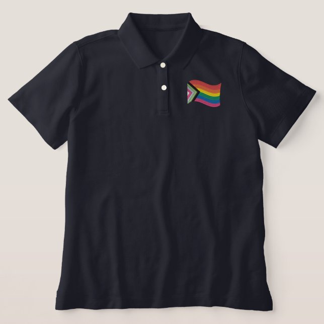 LGBTQ+ Progress Pride Flag  Embroidered Polo Shirt (Design Front)