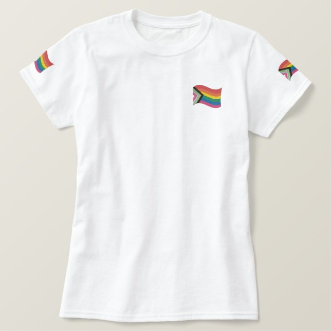 LGBTQ+ Progress Pride Flag Embroidered Shirt (Design Front)