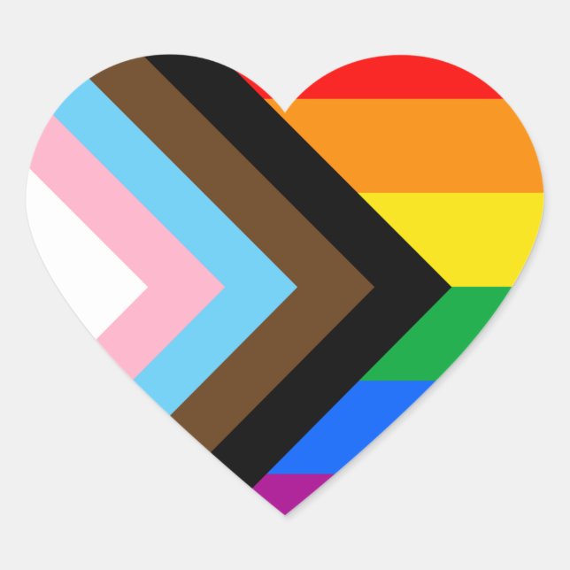 LGBTQ+ Progress Pride Flag Heart Sticker (Front)