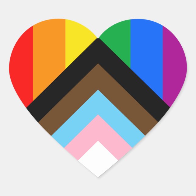 LGBTQ+ Progress Pride Flag Heart Sticker (Front)