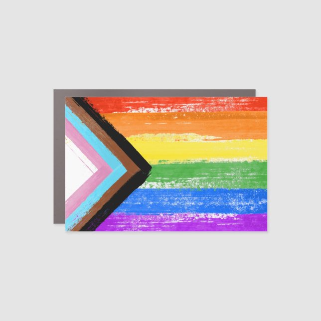 LGBTQ PROGRESS PRIDE FLAG (Painted) Car Magnet (Front)