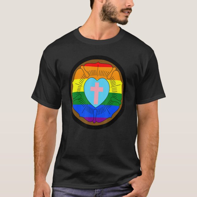 Lgbtq Progress Pride Lutheran Rose Gay Transgender T-Shirt (Front)