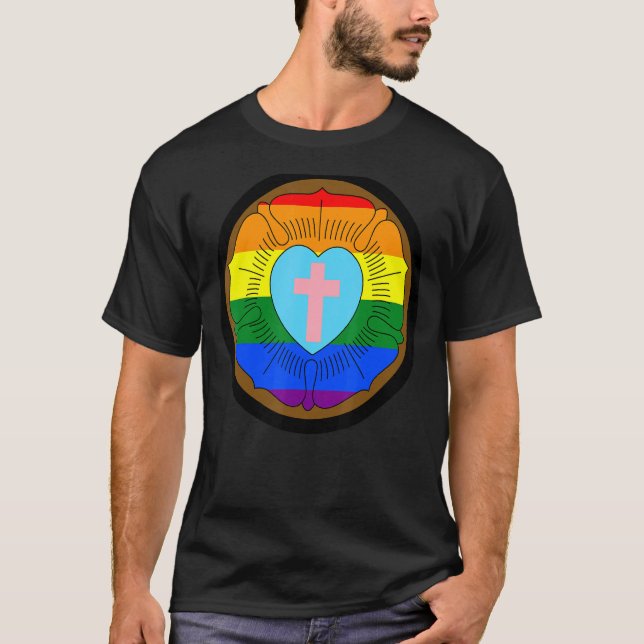 Lgbtq Progress Pride Lutheran Rose Gay Transgender T-Shirt (Front)