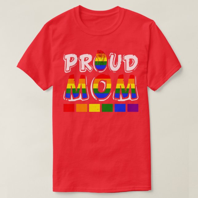 LGBTQ Proud Mom Gay Lesbian LGBT Fist Rainbow Moth T-Shirt (Design Front)