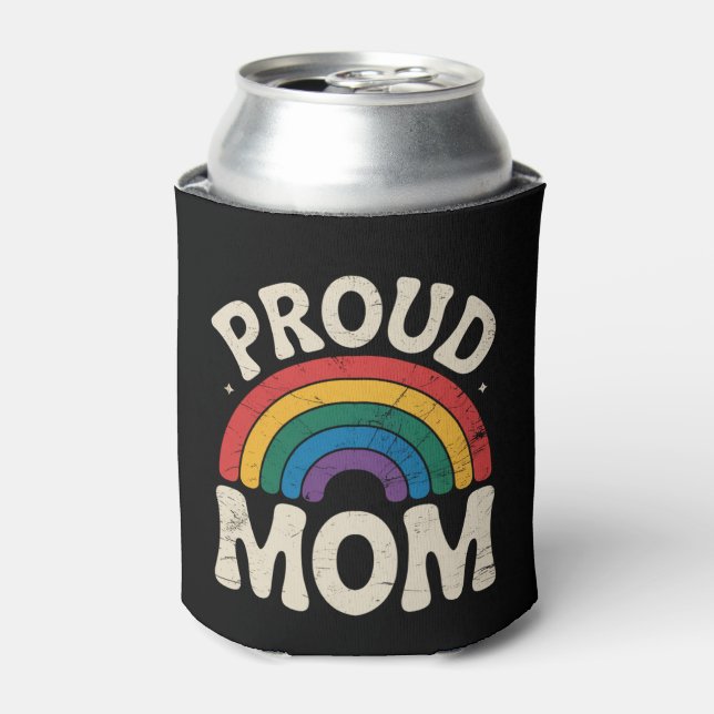 LGBTQ Proud Mom Gay Pride Rainbow Mother's Day Can Cooler (Can Front)