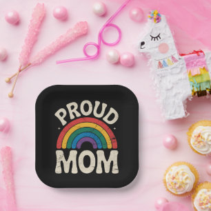 LGBTQ Proud Mom Gay Pride Rainbow Mother's Day Paper Plates