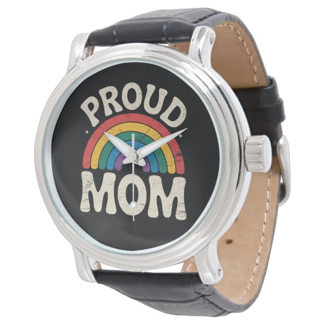 LGBTQ Proud Mom Gay Pride Rainbow Mother's Day Watch (Angled)
