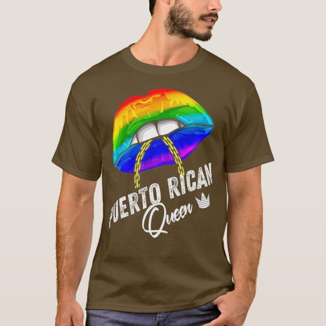 LGBTQ Puerto Rican Queen Lips Chain Gay Puerto T-Shirt (Front)