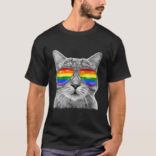 LGBTQ Purride Ally Gay Pride Rainbow Flag Cat Kitt T_Shirt