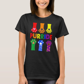 Lgbtq Purride Ally Gay Pride Rainbow Flag Cat Kitt T-Shirt