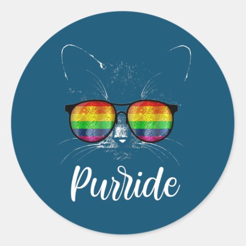 LGBTQ Purride Cat Gay Pride Rainbow Sunglasses Classic Round Sticker
