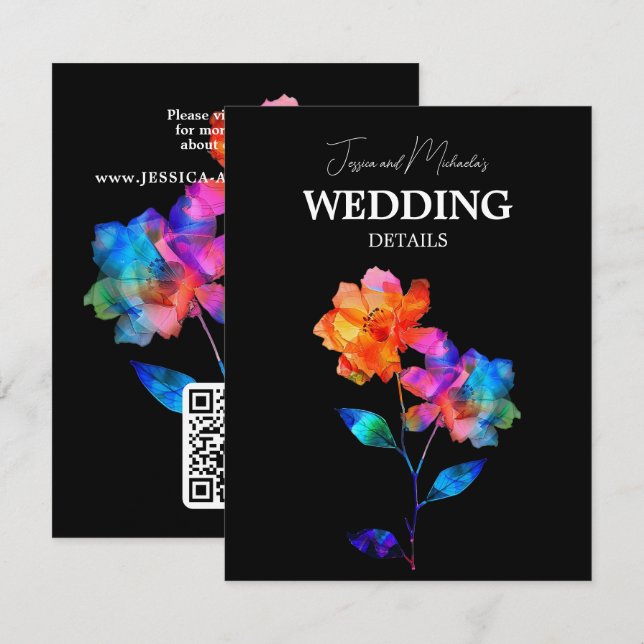 🌈 LGBTQ QR code Wedding Details Petals & Pride  Enclosure Card (Front/Back)
