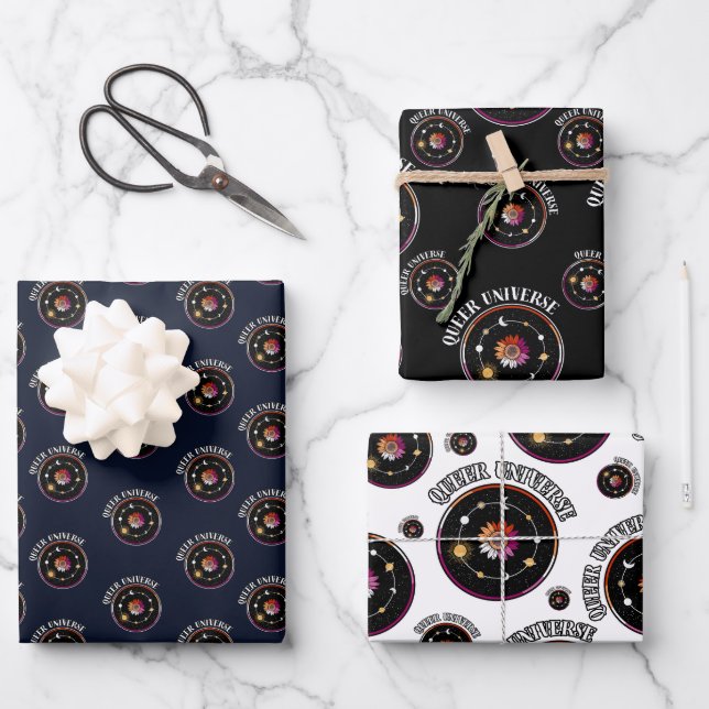 LGBTQ Queer Universe, Lesbian Flag Sunflower Wrapping Paper Sheets (Front)