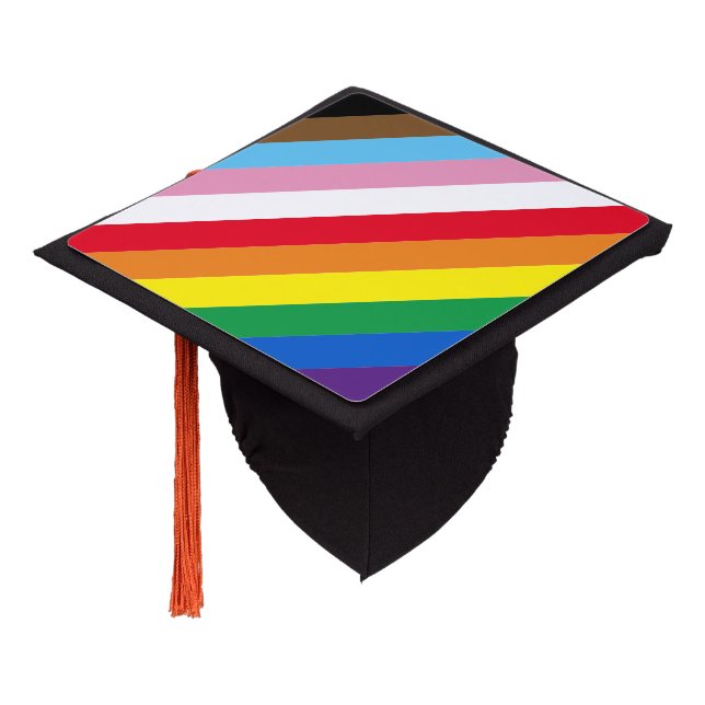 Lgbtq rainbow 11 stripes inclusive gay pride flag graduation cap topper (Angled)