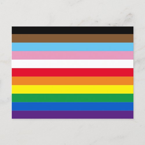 Lgbtq rainbow 11 stripes inclusive gay pride flag postcard