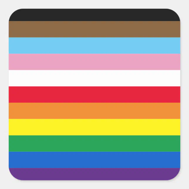 Lgbtq rainbow 11 stripes inclusive gay pride flag square sticker | Zazzle