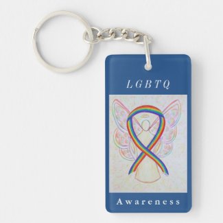 LGBTQ Rainbow Awareness Ribbon Angel Art Keychains