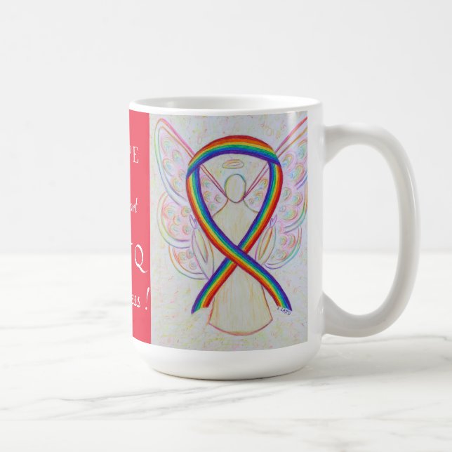 LGBTQ Rainbow Awareness Ribbon Angel Custom Mug (Right)